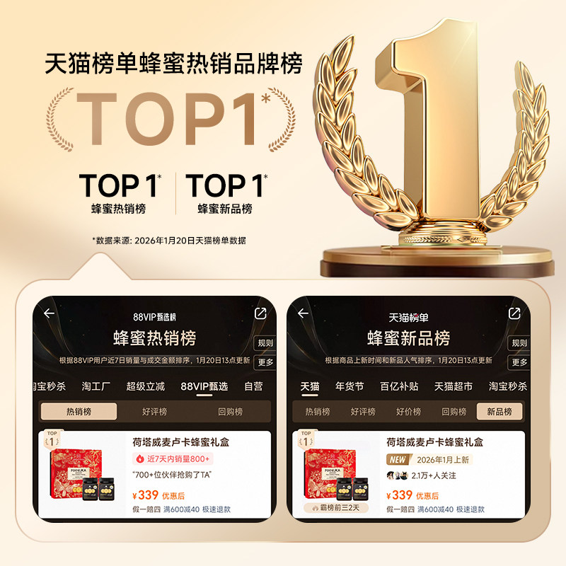 荷塔威麦卢卡蜂蜜礼盒UMF10+250g新西兰进口年货节送长辈新年礼物