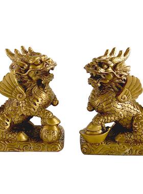 黄铜麒麟摆件一对财富麒麟办公室客厅装饰品厂家
