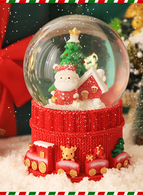 圣诞节日桌面场景布置装饰品摆件圣诞老人松树音乐盒水晶球八音盒