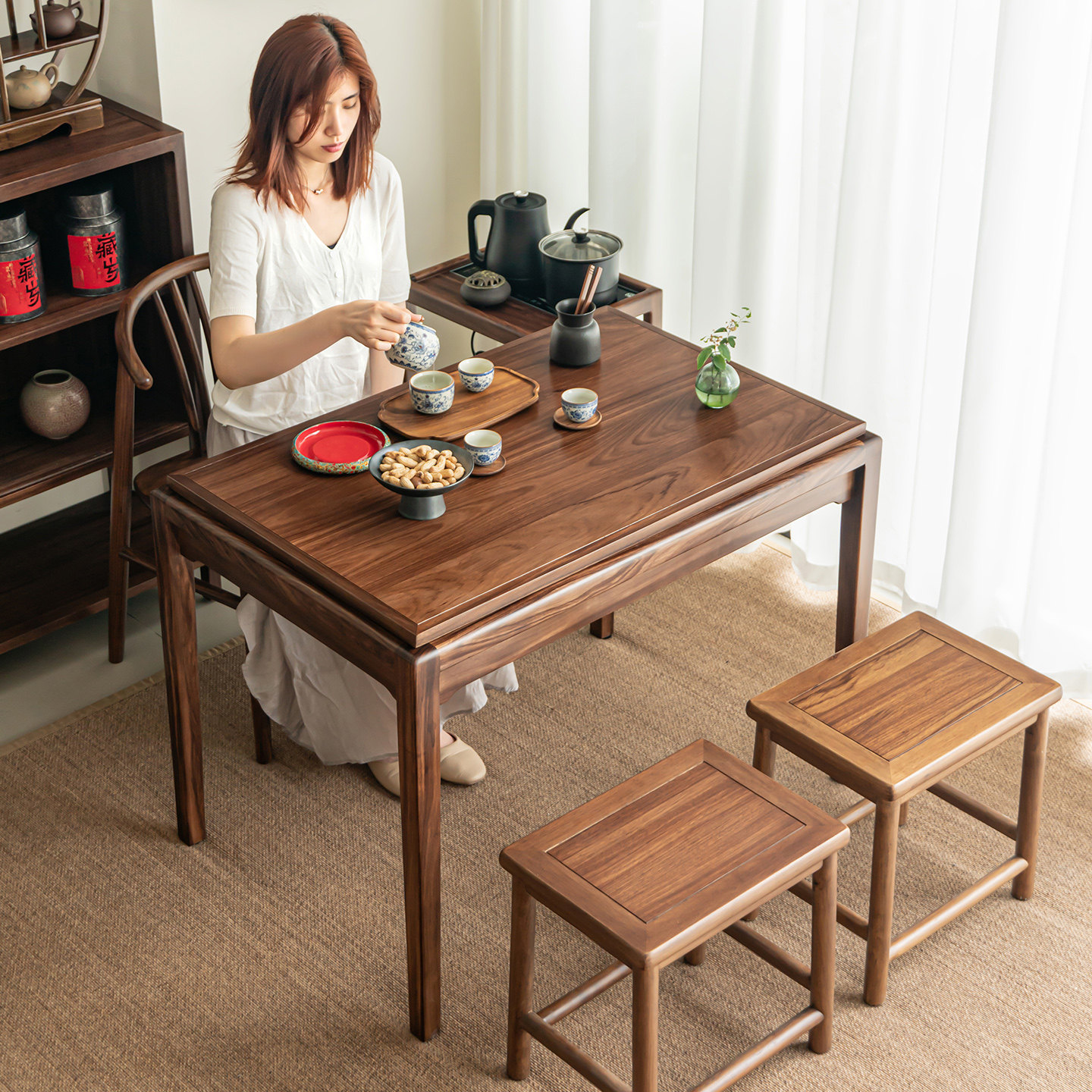 即品2025新款阳台高端乌金木茶桌存储客厅书房桌椅一体新中式茶台,淘宝优惠券,粉丝福利购,淘宝优惠卷