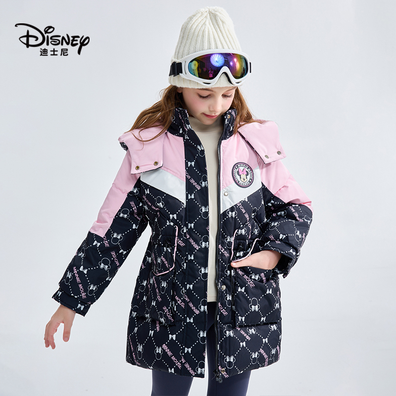 disney迪士尼女童羽绒服冬季加厚保暖中长款90白鸭绒儿童宝宝外套