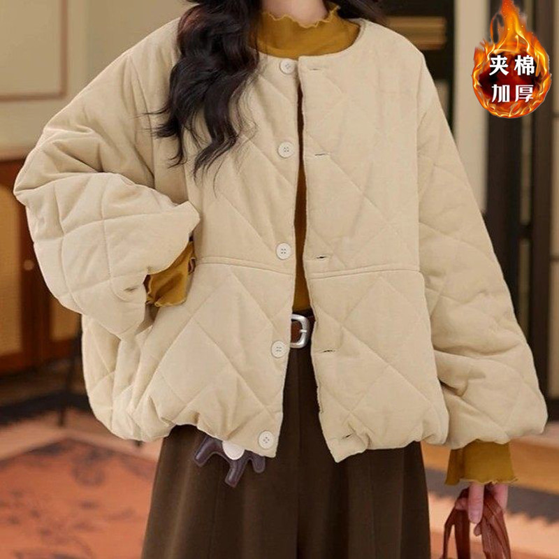 韩系巨好看的厚外套女2025年冬季新款加厚夹棉红色单排扣保暖棉服,淘宝优惠券,粉丝福利购,淘宝优惠卷