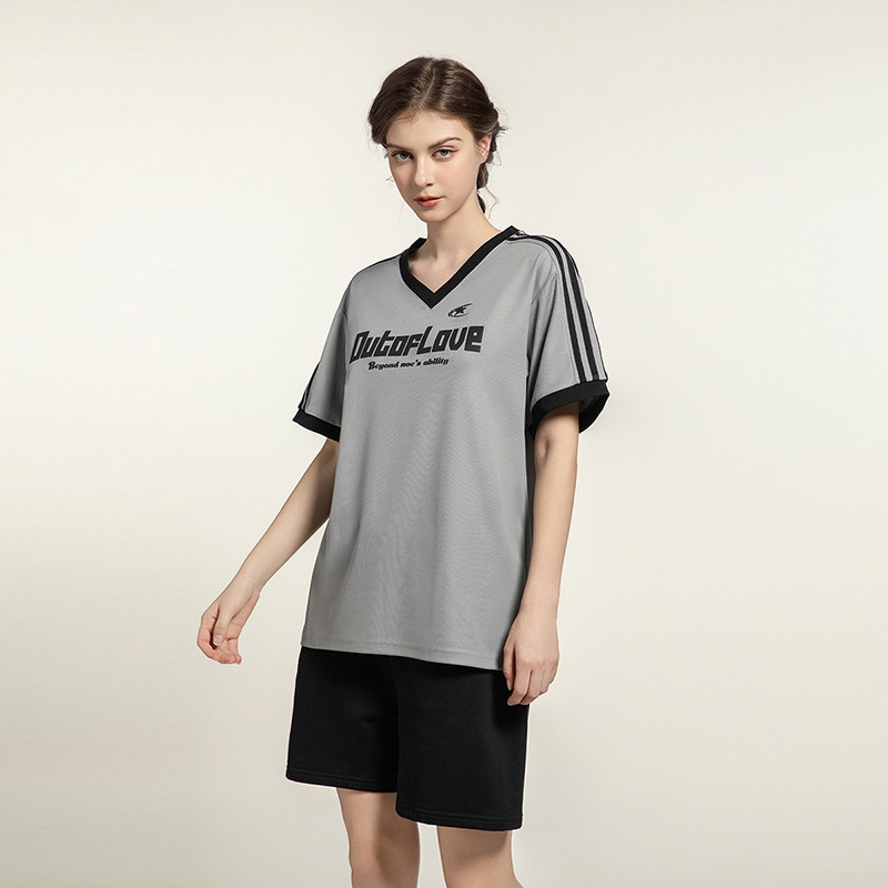 Outoflove织带V领撞色速干短袖t恤女夏季美式复古宽松上衣情侣款,淘宝优惠券,粉丝福利购,淘宝优惠卷