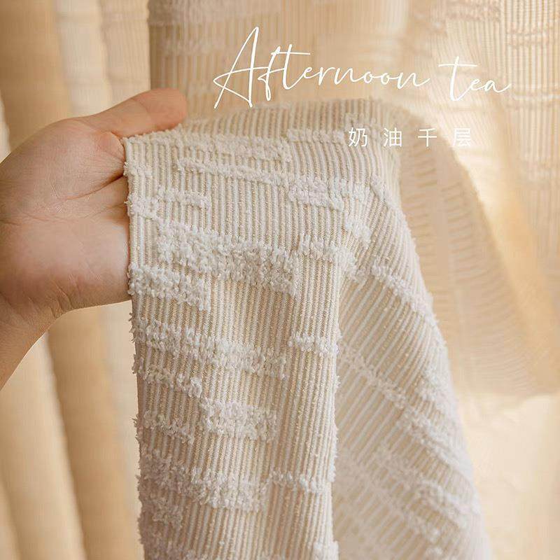 加厚雪尼尔剪花窗纱亦布亦纱透光不透人客厅阳台奶油法式风纱帘,淘宝优惠券,粉丝福利购,淘宝优惠卷