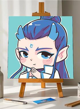 哪吒闹海DIY数字油画手工填色动漫装饰画敖丙哪吒儿童涂鸦画简单