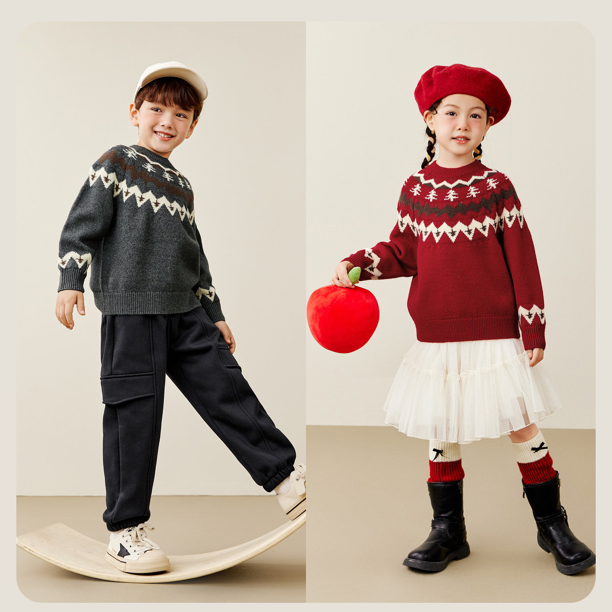 迷你巴拉巴拉男女童圣诞毛衣2024秋冬儿童新年喜庆提花针织绵绵衫,淘宝优惠券,粉丝福利购,淘宝优惠卷