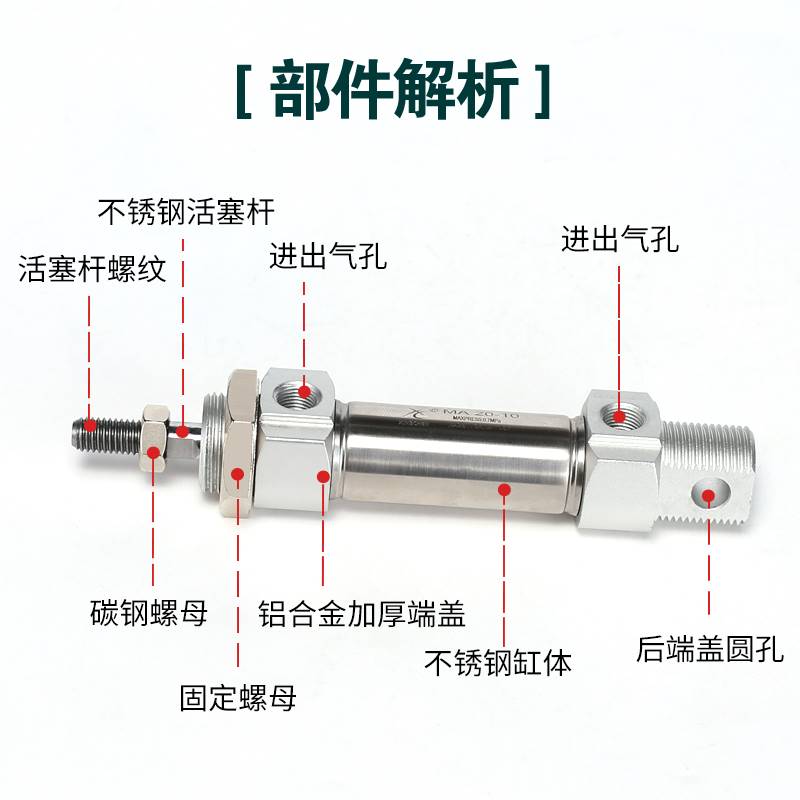 星辰小型气动不锈钢迷你气缸MA16/25/20/32/40-10X50X75X100X150 - 图0