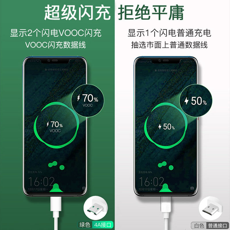 安卓闪充数据线适用OPPO快充r15 R11s R9s R17 R7手机k5k10快速3k9充电器线reno5 6 7 4type-c加长r11