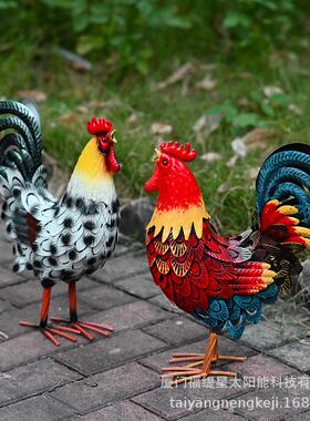 跨境仿真公鸡铁艺摆件户外公园农场动物景观装饰创意铁艺公鸡摆件