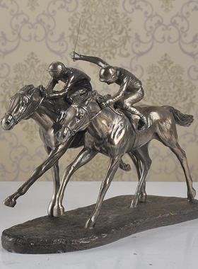 厂家直销家居饰品欧式摆件样板房装饰品冷铸铜双马骑马人物雕塑