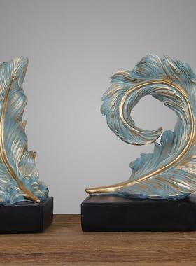 欧式客厅电视柜酒柜装饰品轻奢羽毛摆件家居餐厅饭店摆设小创意