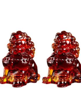 新中式琉璃透明轻奢狮子摆件样板房家居书房办公室软装工艺品装饰