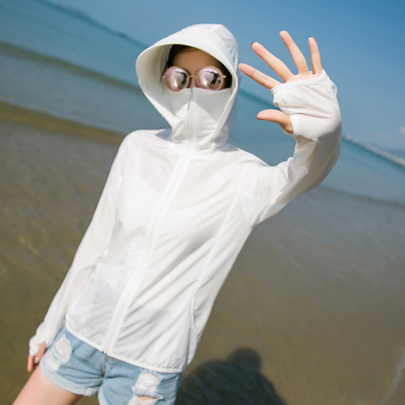 夏季新款防晒衣女短款防紫外线带帽薄款外套白色防晒服防晒衫 2019 夏季新款防晒衣女短款防紫外线带帽薄款外套白色防晒服防晒衫 2019