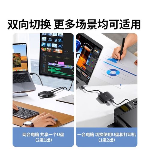 绿联打印机共享器网络转接头键盘鼠标数据线连接两台电脑分接切换二进一出共用转换一分二双usb分线器一拖二 - 图2