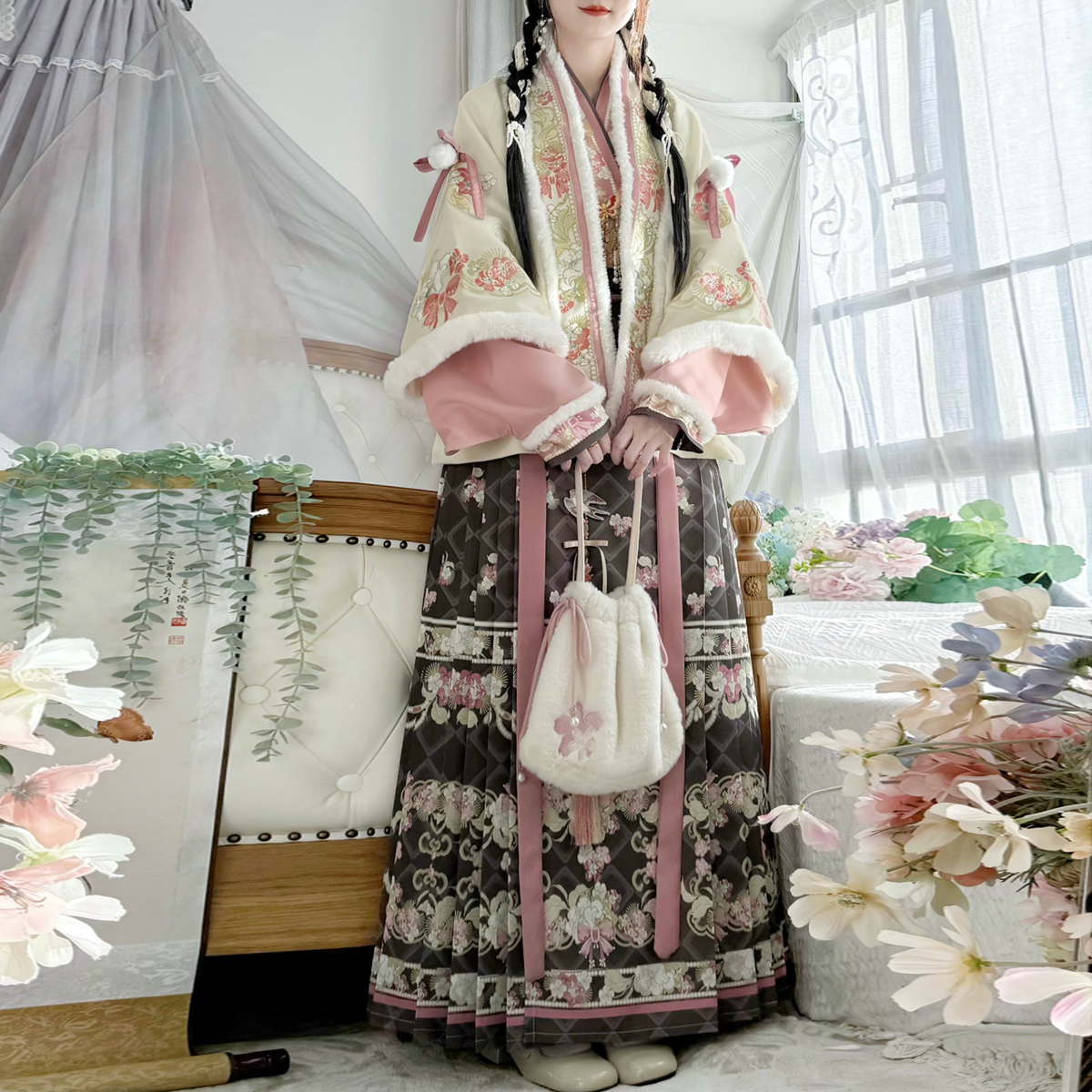 栀言记原创【豆沙板栗】汉服女重工刺绣宋制披袄拜年服冬款加绒,淘宝优惠券,粉丝福利购,淘宝优惠卷