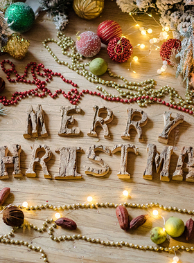 天然原木英文装饰复古树皮摆件