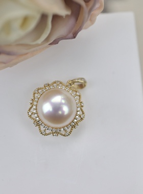 天然海水珍珠项链女新款复古宫廷风吊坠高贵干枯玫瑰金18K钻石