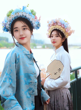 儿童簪花围发箍头饰泉州浔埔女汉服绢花花朵发饰拍照写真出游花环