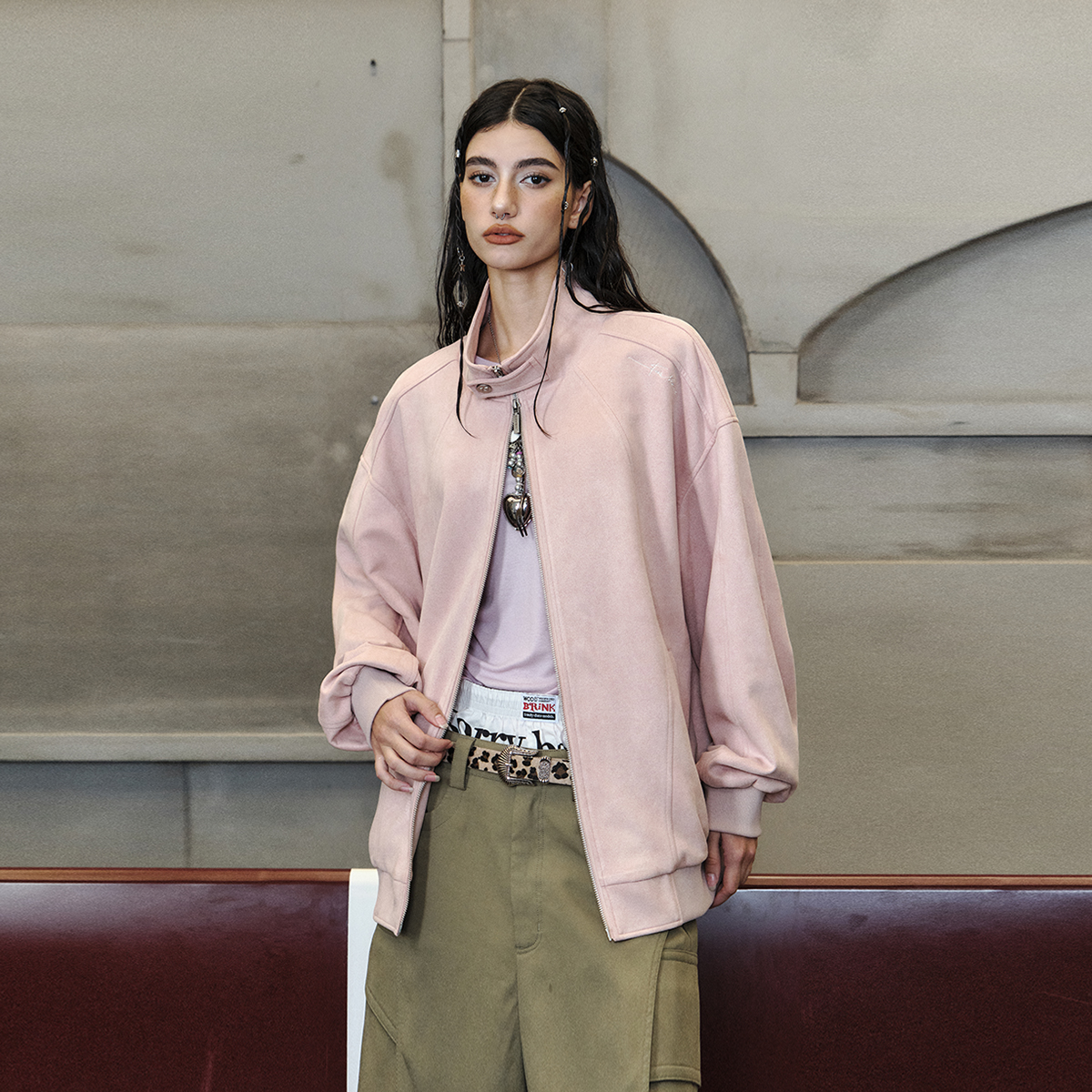 FORNINES复古麂皮绒刺绣开衫外套男潮牌美式高街春秋情侣立领夹克 - 图3