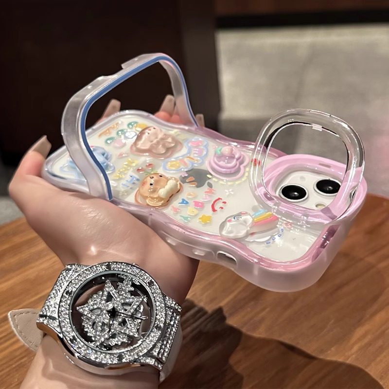 适用苹果16promax手机壳新款iPhone15pro双支架波浪14plus防摔13女款12可爱青蛙xsmax云朵公仔XR全包保护套,淘宝优惠券,粉丝福利购,淘宝优惠卷