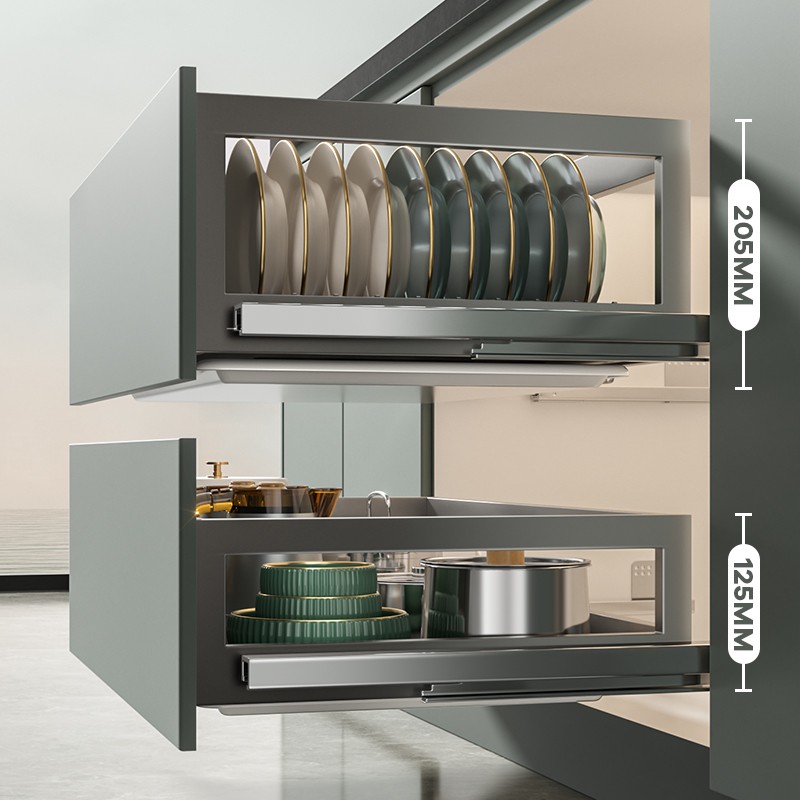 四季沐歌拉篮厨房橱柜304不锈钢单层抽屉式碗架调味架收纳碗筷篮-图2