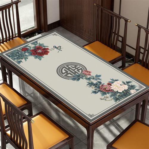 新中式桌布中国风餐桌桌垫皮革防水防烫免洗茶几垫布红木古风台布-图2