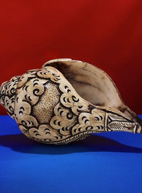 尼泊尔进口海螺摆件手工八吉祥浮雕海螺居家八供养供具用品18cm