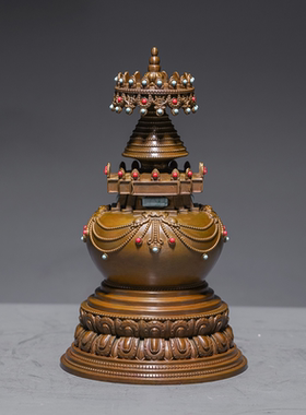 藏传七寸噶当塔精密铸造西藏舍利塔佛塔摆件纯铜噶当塔佛具品