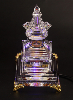 藏式水晶七色变光白八大佛塔尊胜塔吉祥塔菩提家用摆件八吉祥装物