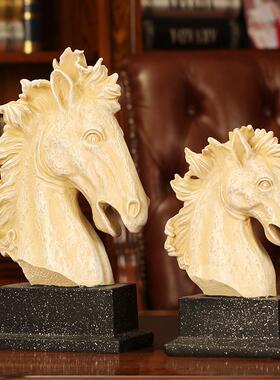 美式乡村风格仿古银色马头动造型摆件商务礼品家居树脂工艺装饰品