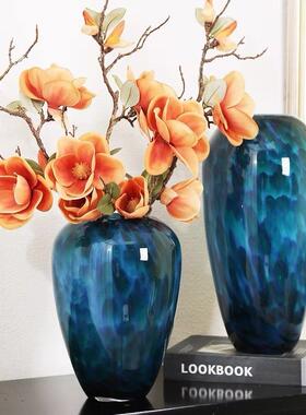 孔雀蓝艺术琉璃花瓶摆件现代轻奢客厅电视柜玄关隔断柜花器装饰品