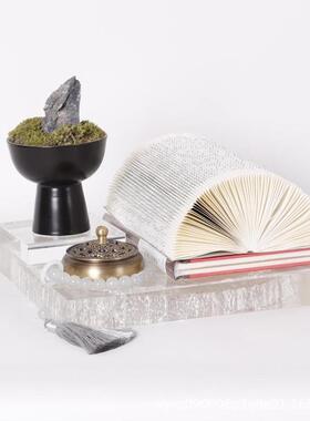 新中式树脂方形托盘组合摆件设样板房售楼处飘窗茶几茶室软装饰品