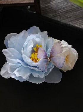 古风汉服绢花发夹牡丹花侧边夹唐风花朵头饰超仙大花拍照发饰头饰