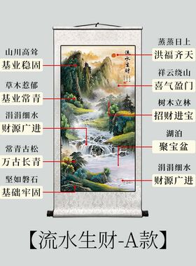 玄关西墙聚财高山流水国画挂画