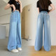 ເດັກຍິງ elastic waist bow denim pants ຂາກ້ວາງ