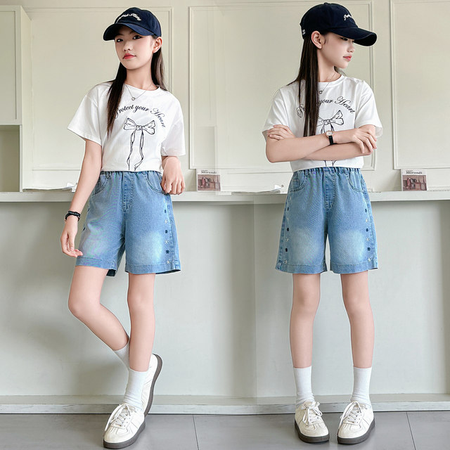 ໂສ້ງຂາສັ້ນ denim ລະດູຮ້ອນຂອງເດັກຍິງ ຮູບແບບໃຫມ່ trendy