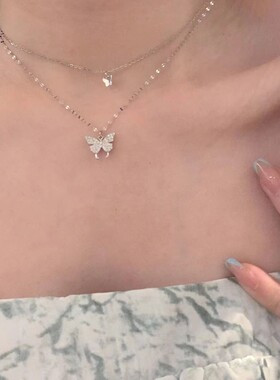 S920合金十字链女双层蝴蝶项链