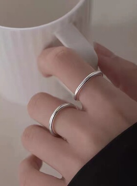 S999纯银素圈戒指女男轻奢高级感足银食指戒时尚个性小众设计指环