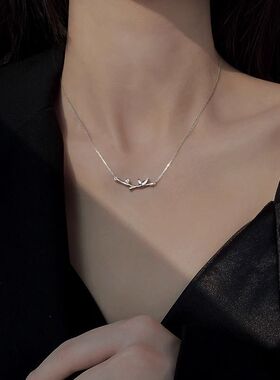 S925纯银竹子竹节项链女ins简约轻奢节日礼物送女友吊坠锁骨链风