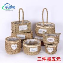 Eurostyle Creative Grass Flower-flower Flower Blue Woven Basket Nordic Style Grass Basket Decorative Flower Basket to prepare straw-basket pendulum pieces