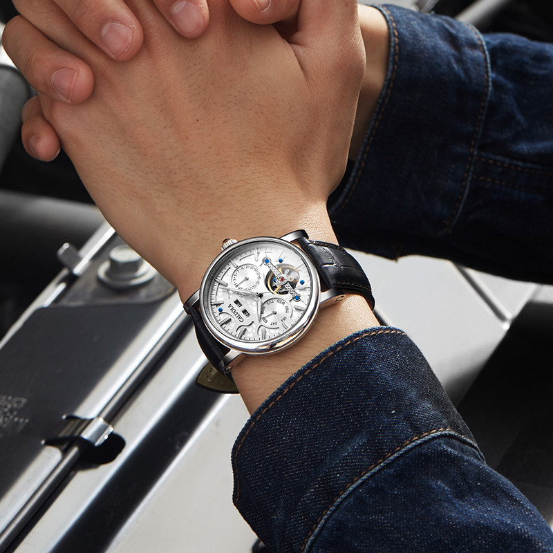 卡罗莱全自动男士飞轮防水机械表 caluola卡盟国产腕表