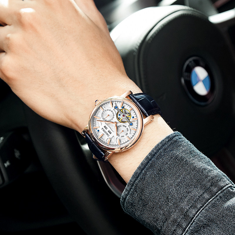 卡罗莱全自动男士飞轮防水机械表 caluola卡盟国产腕表