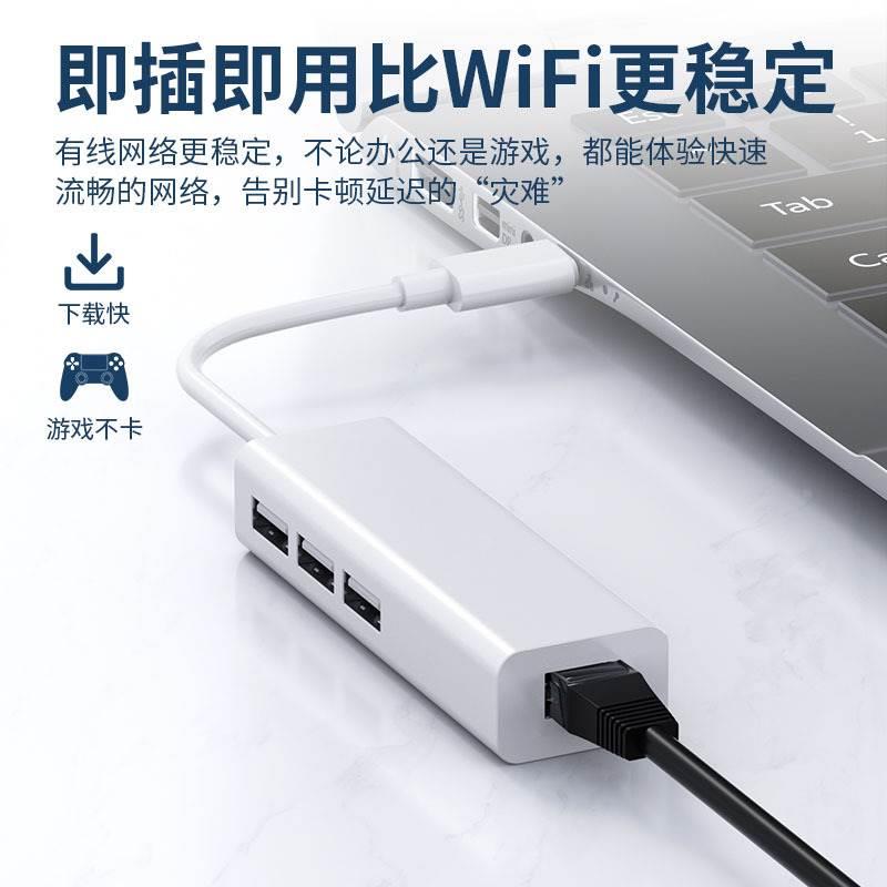 rj45 type-c转网口usb网卡转换器USB2.0HUB有线网卡免驱百兆网卡-图0