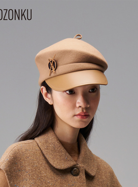 YAOZONKU姚宗谷秋冬设计师款蝴蝶结皮绳扣报童帽
