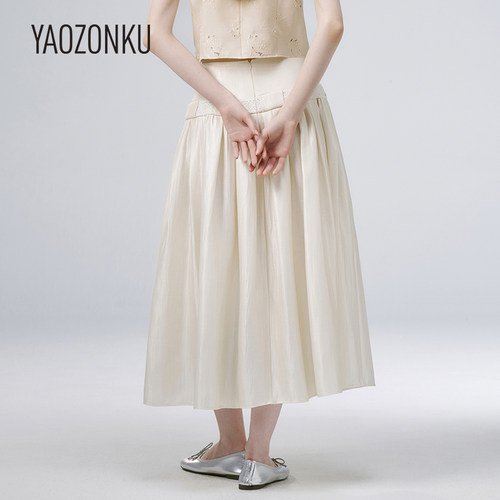 YAOZONKU姚宗谷设计师款蕾丝腰带捏褶蓬蓬半裙 - 图0