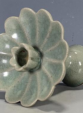 宋代美学小摆件宋汝瓷开片花口花瓣烛台摆件古瓷器收藏瓷器古玩陶