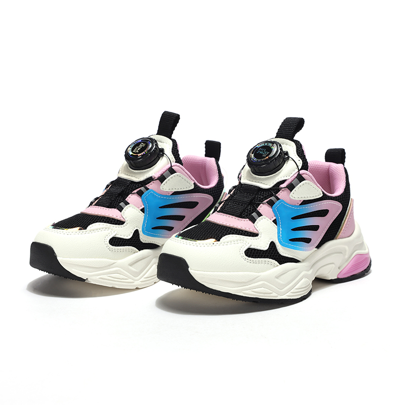 pony童鞋男女运动鞋儿童网面跑步鞋学生休闲鞋炫彩男生旋钮鞋舒适