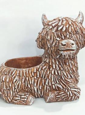 跨境新品创意树脂工艺多肉小花盆高地耗牛庭院花园家居阳台装饰