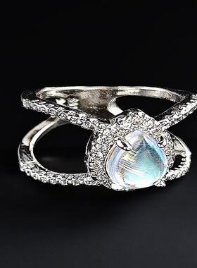 wish热卖新款水滴形月光石戒指欧美泪滴梨形指环r5406