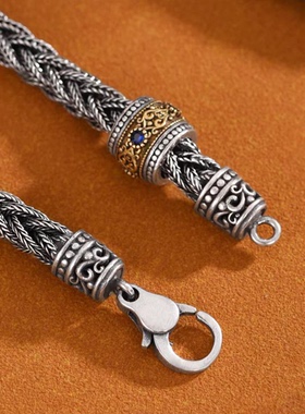 MEDM HERO转动珠狐尾银手链男士潮款时尚女手工编织复古嘻哈手饰